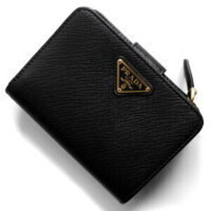 Prada Saffiano Triangle Bifold Wallet Triangular Logo Plate Black
